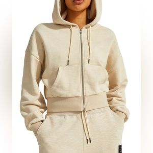 Sweaty Betty x Halle Berry Crop Tan Zip Hoodie
